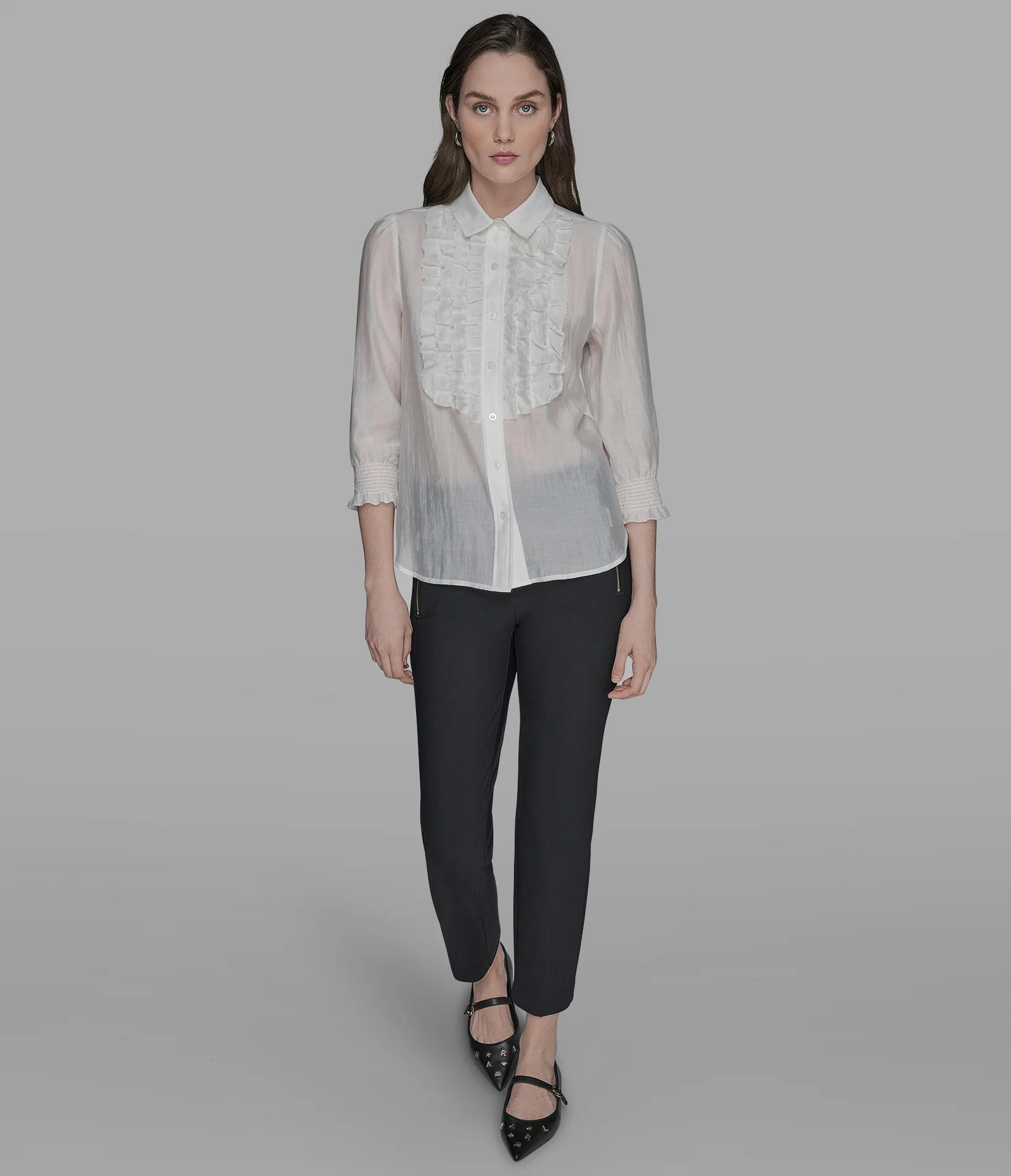 RUFFLE BUTTON DOWN BLOUSE - Image 4