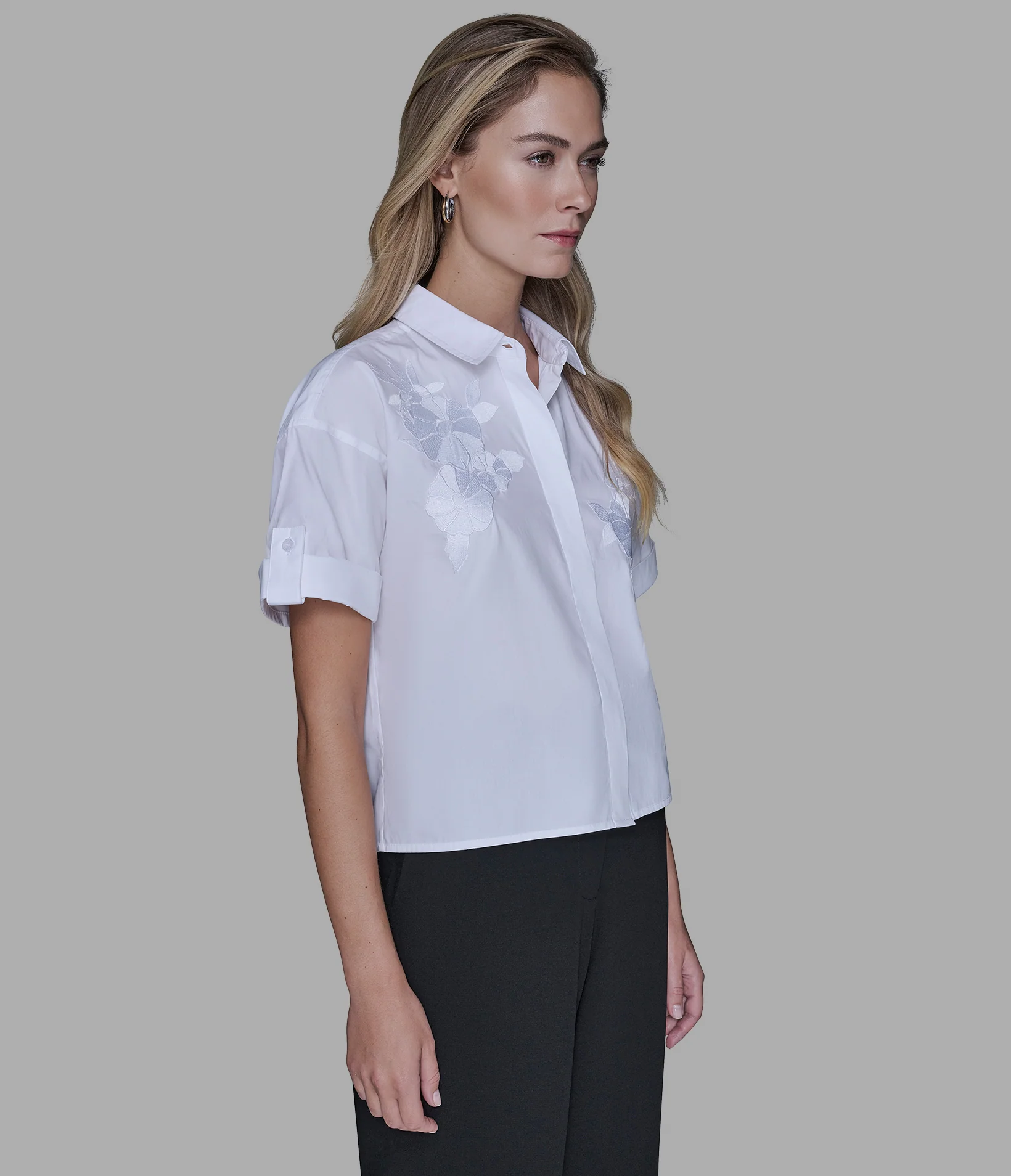 SHORT SLEEVE EMBROIDERED POPLIN SHIRT - Image 3