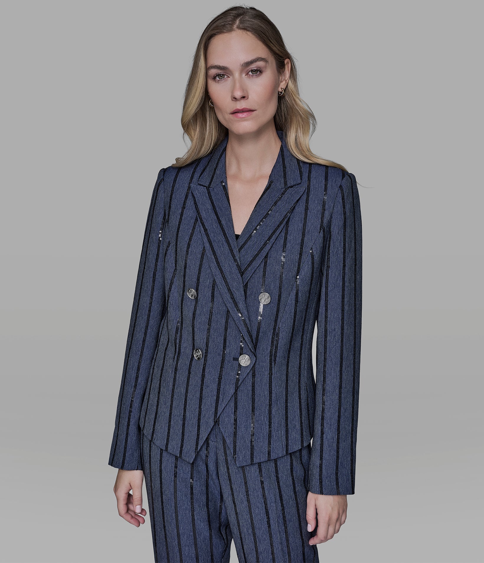 SEQUIN STRIPE DENIM BLAZER - Image 3