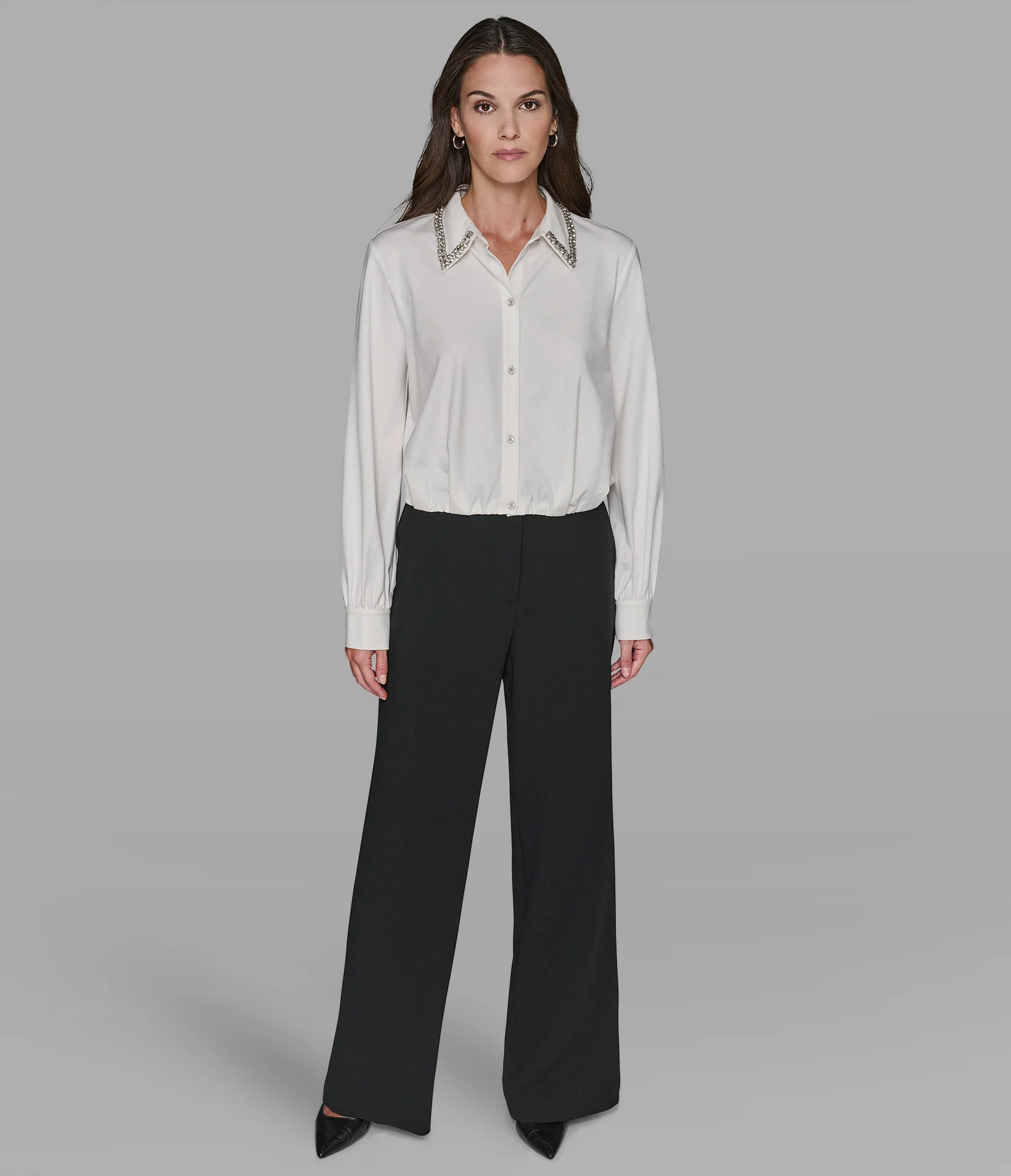 LONG SLEEVE EMBELLISHED SATIN BLOUSE - Image 4