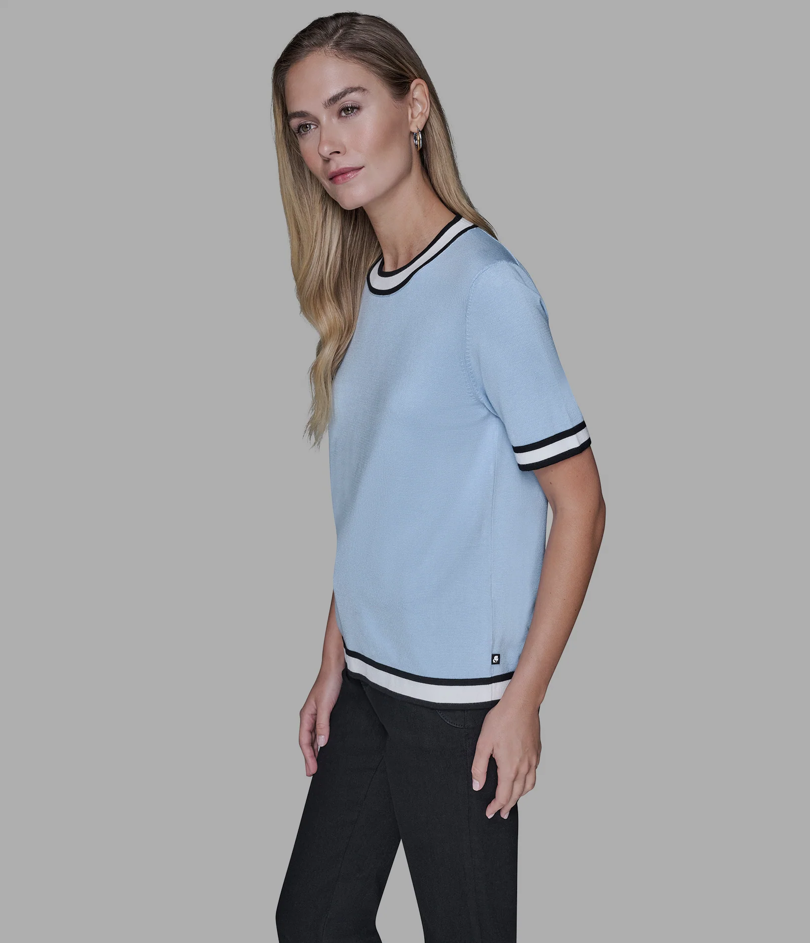 SHORT SLEEVE CONTRAST TRIM SWEATER - Image 3