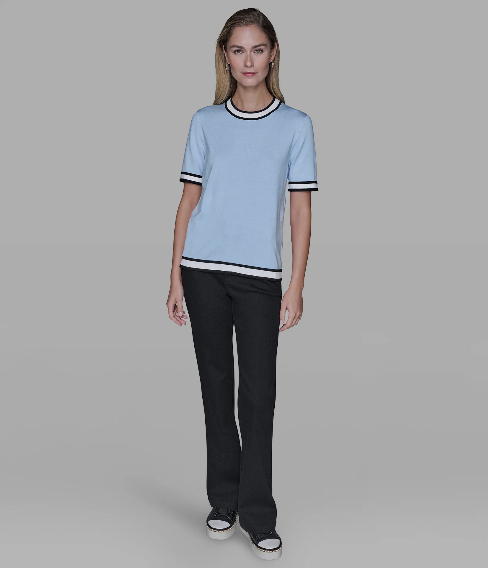 SHORT SLEEVE CONTRAST TRIM SWEATER - Image 4