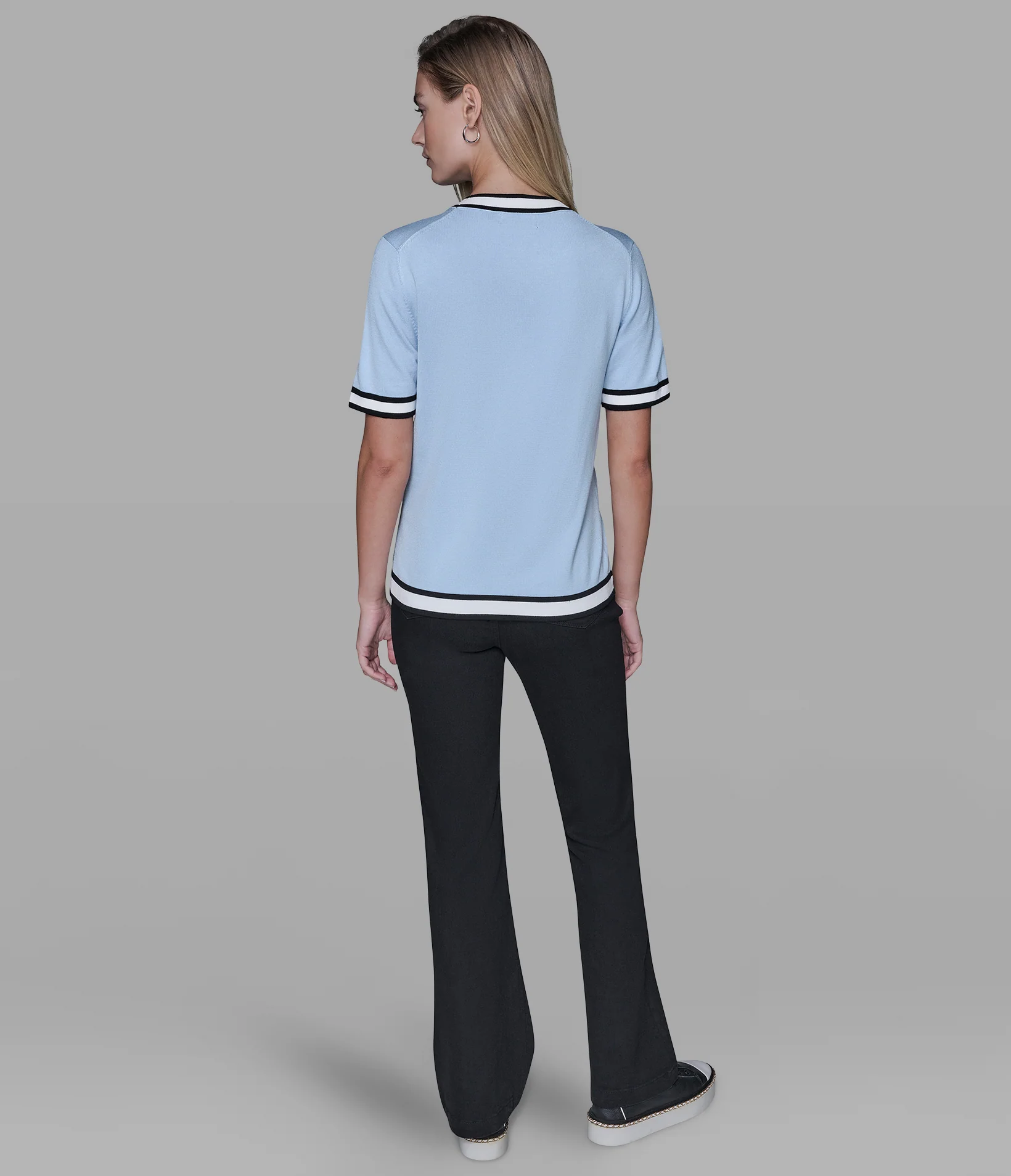 SHORT SLEEVE CONTRAST TRIM SWEATER - Image 5