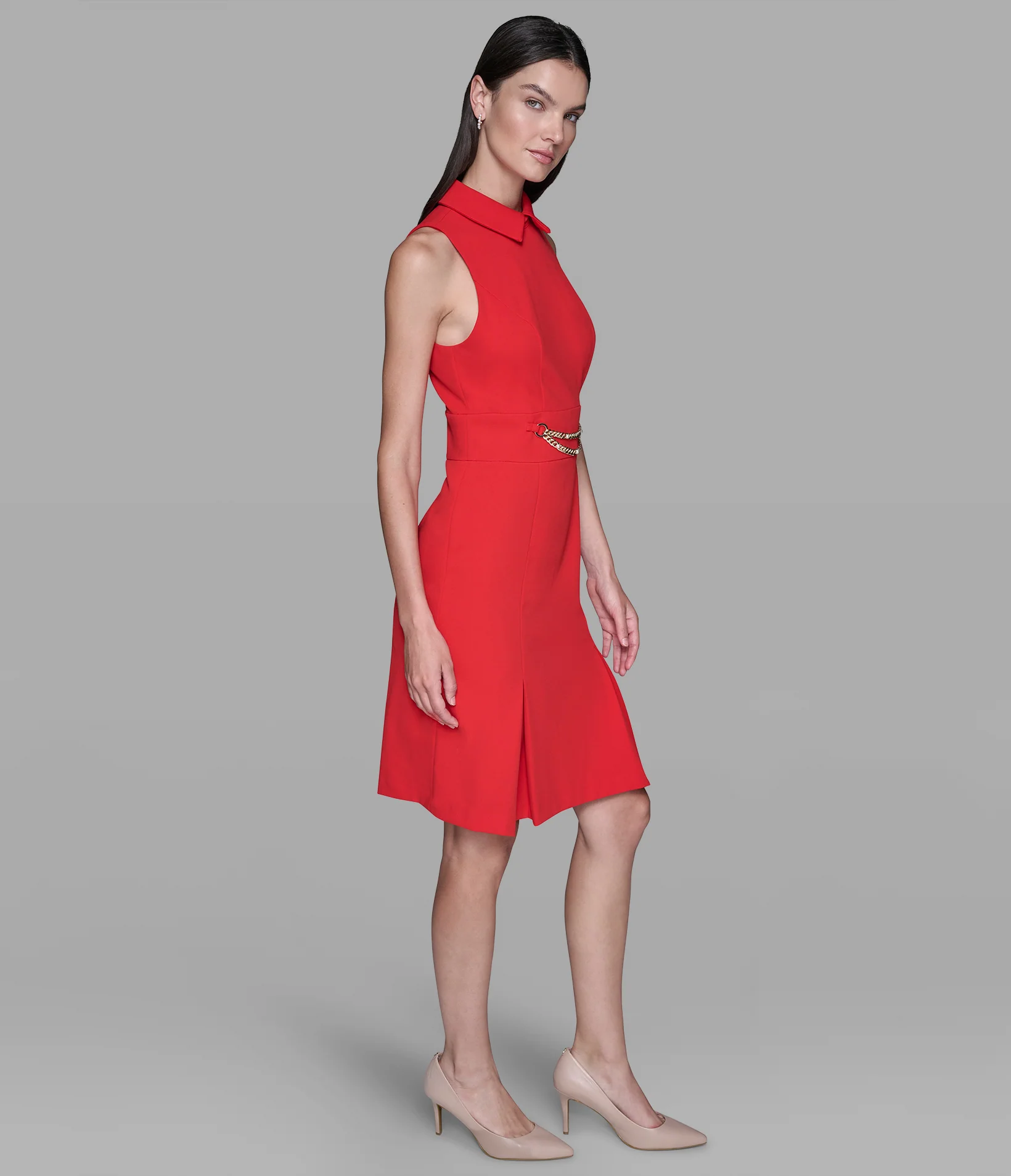 SCUBA CREPE SHEATH DRESS WITH CHAIN TRIM WAISTBAND - Image 3