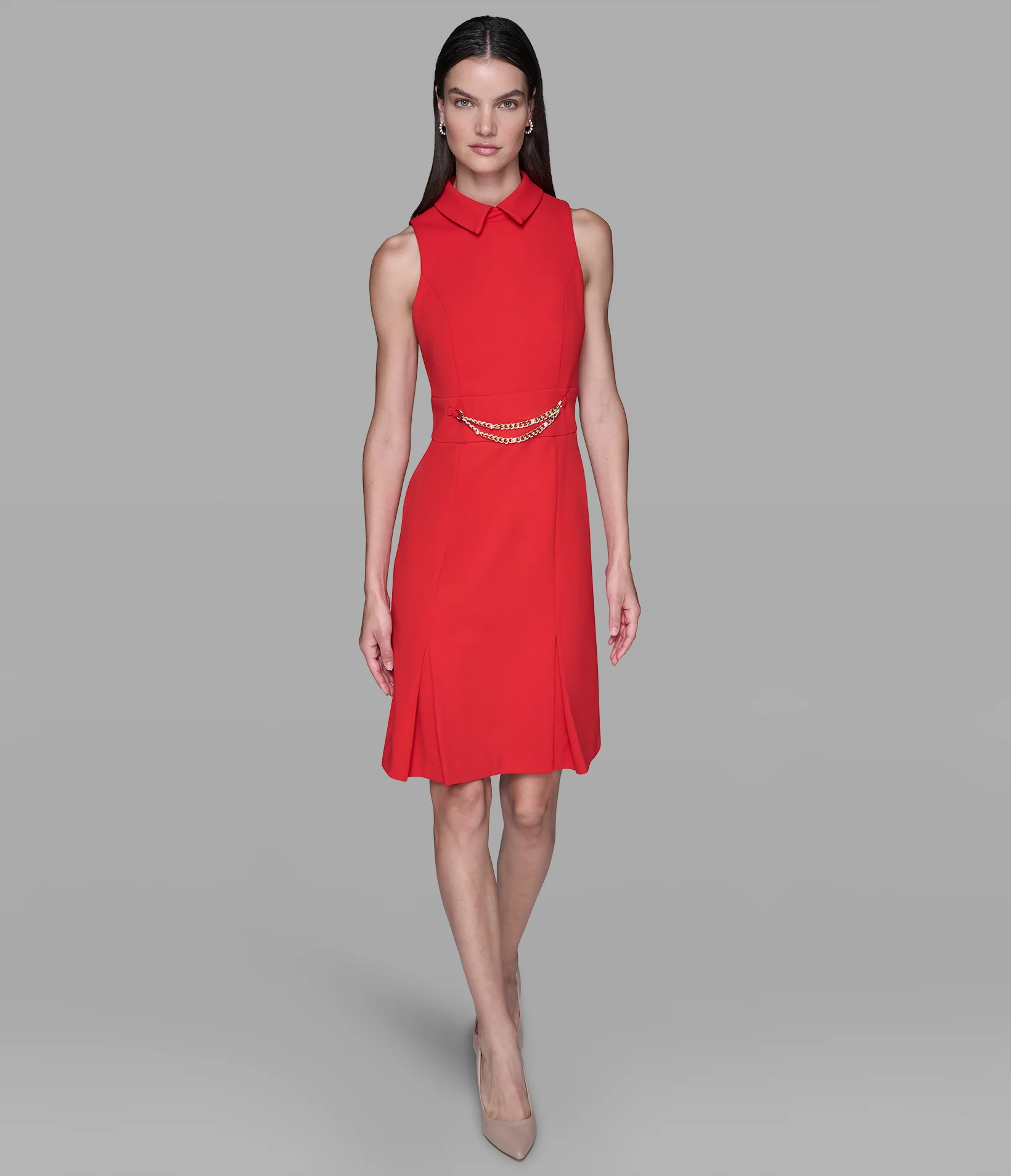 SCUBA CREPE SHEATH DRESS WITH CHAIN TRIM WAISTBAND - Image 4