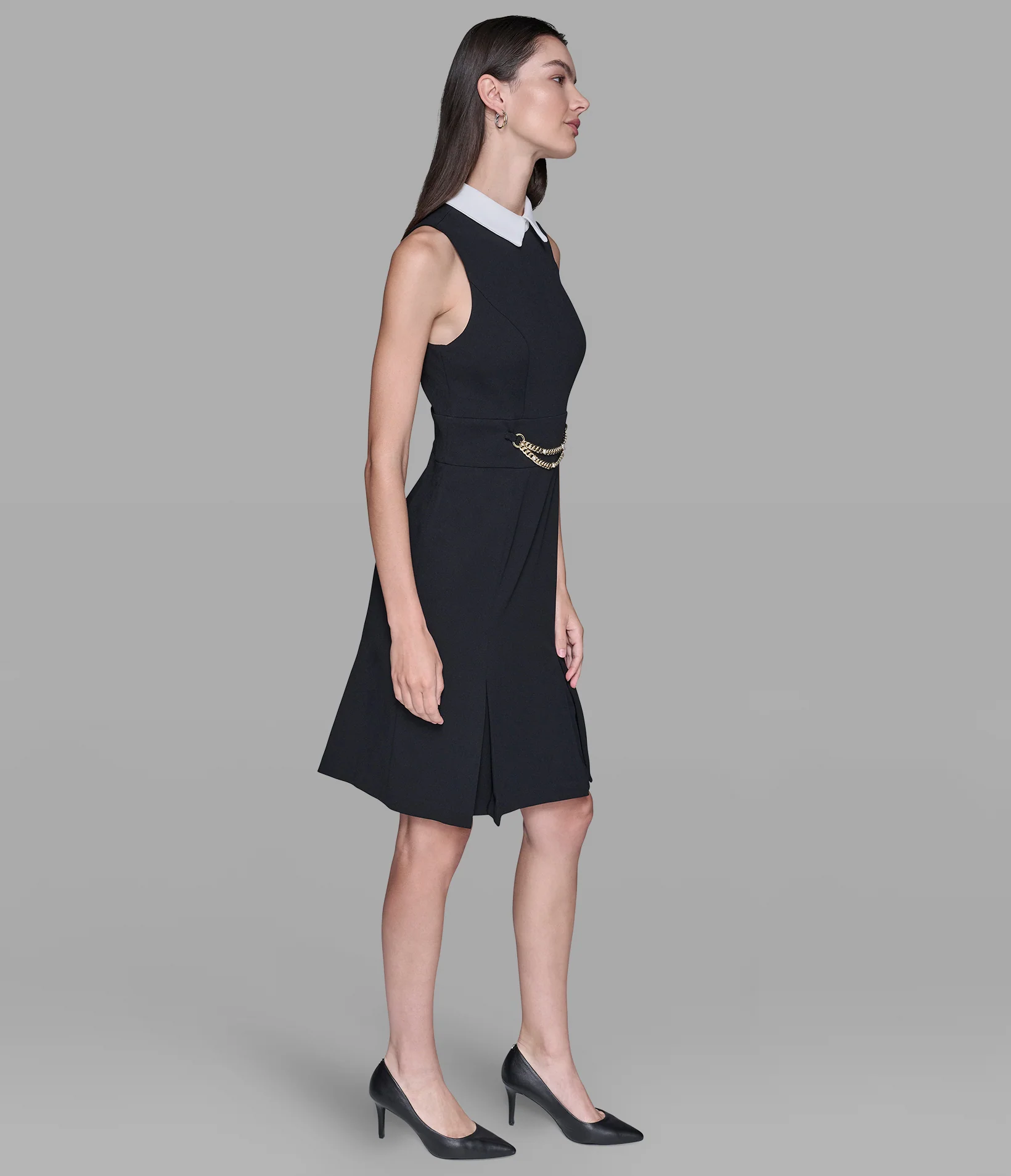 SCUBA CREPE SHEATH DRESS WITH CHAIN TRIM WAISTBAND - Image 3