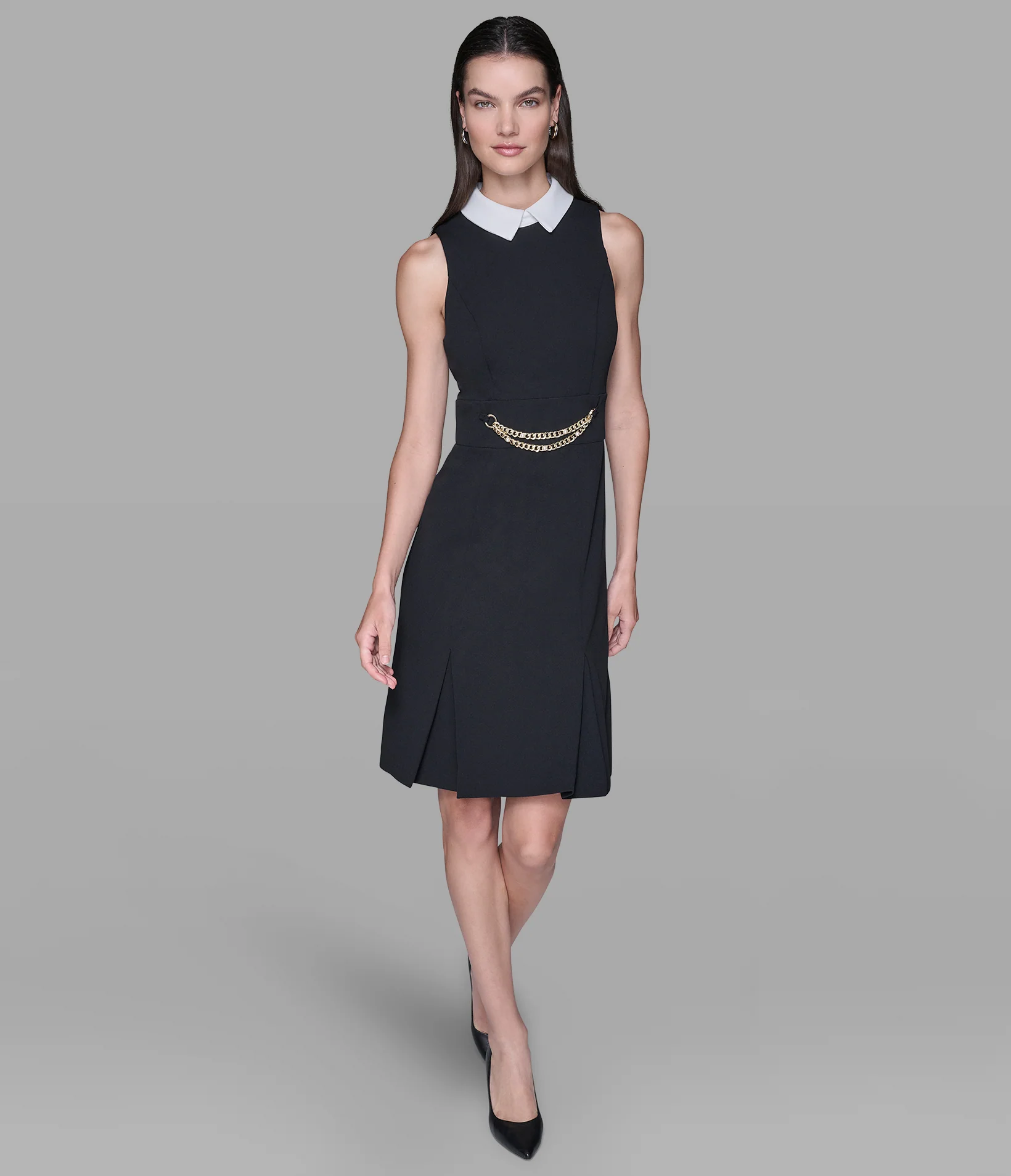 SCUBA CREPE SHEATH DRESS WITH CHAIN TRIM WAISTBAND - Image 4