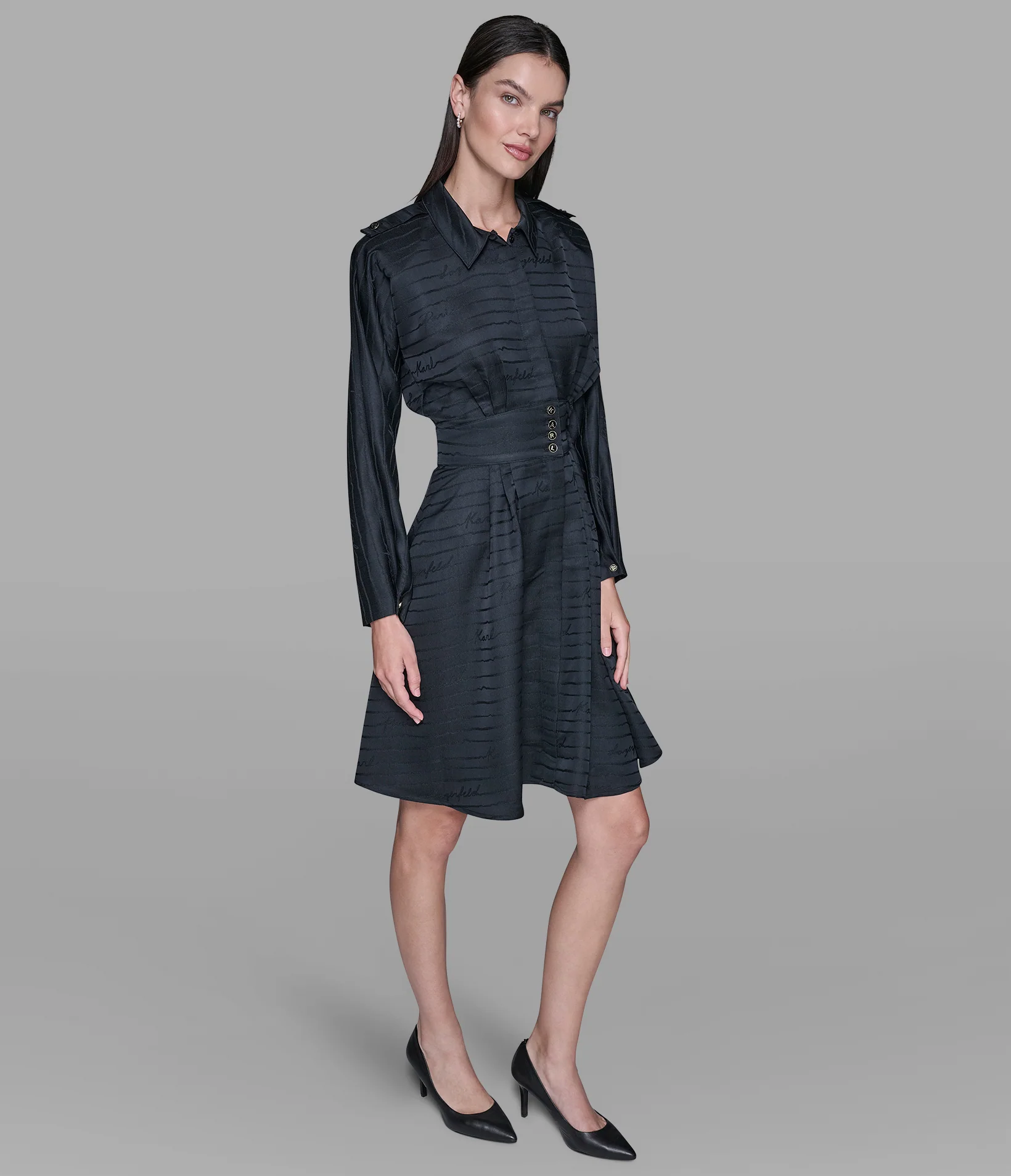 SILKY JACQUARD KARL BUTTON SHIRT DRESS - Image 3