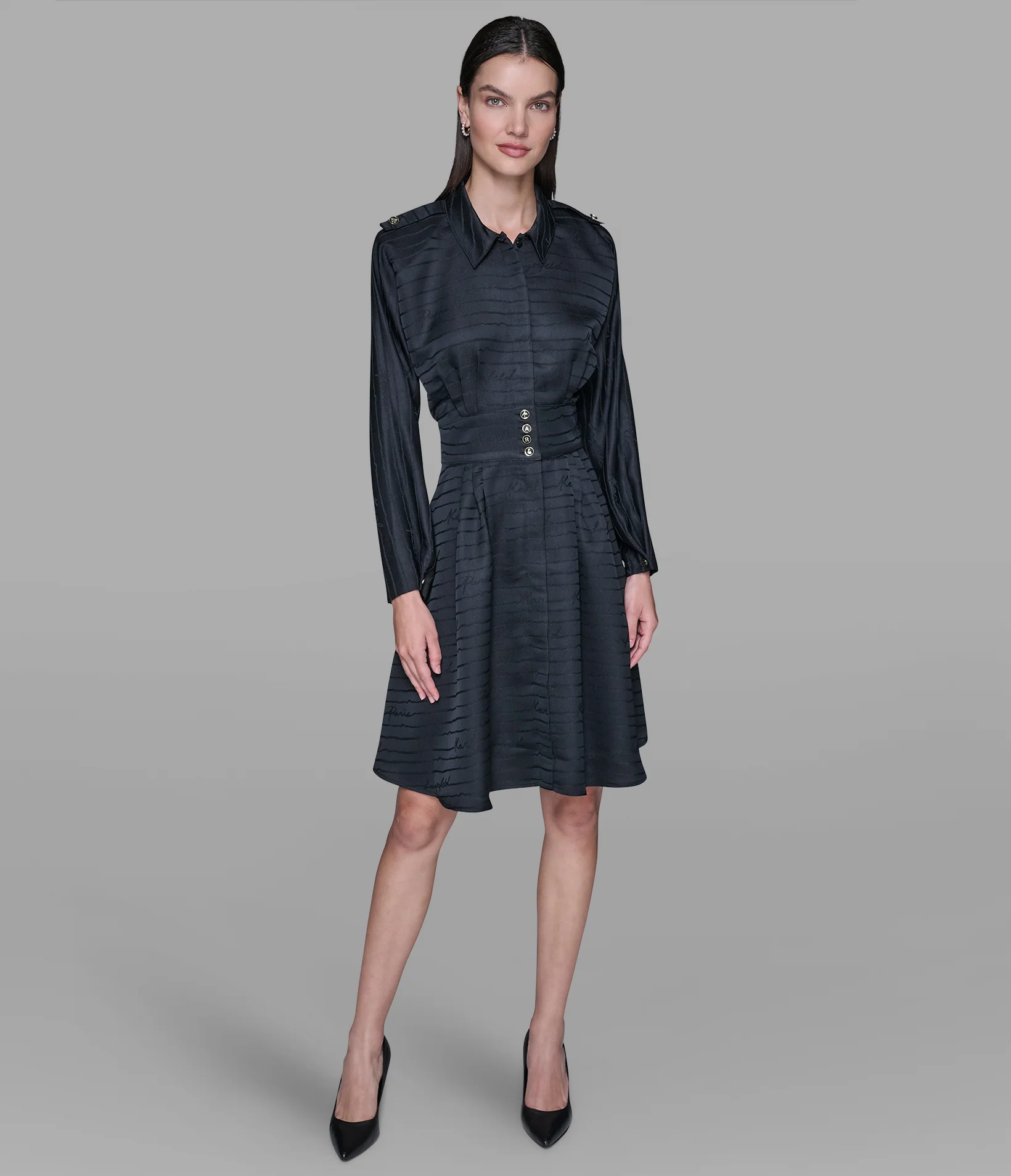 SILKY JACQUARD KARL BUTTON SHIRT DRESS - Image 4