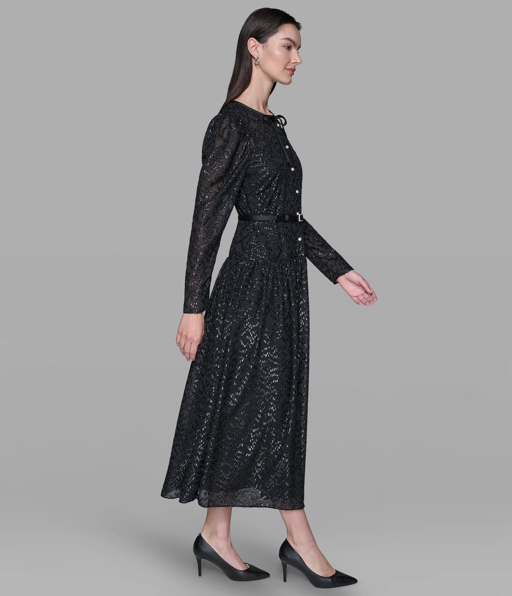 LUREX CHIFFON MIDI DRESS WITH RHINESTONE BELT - Image 3