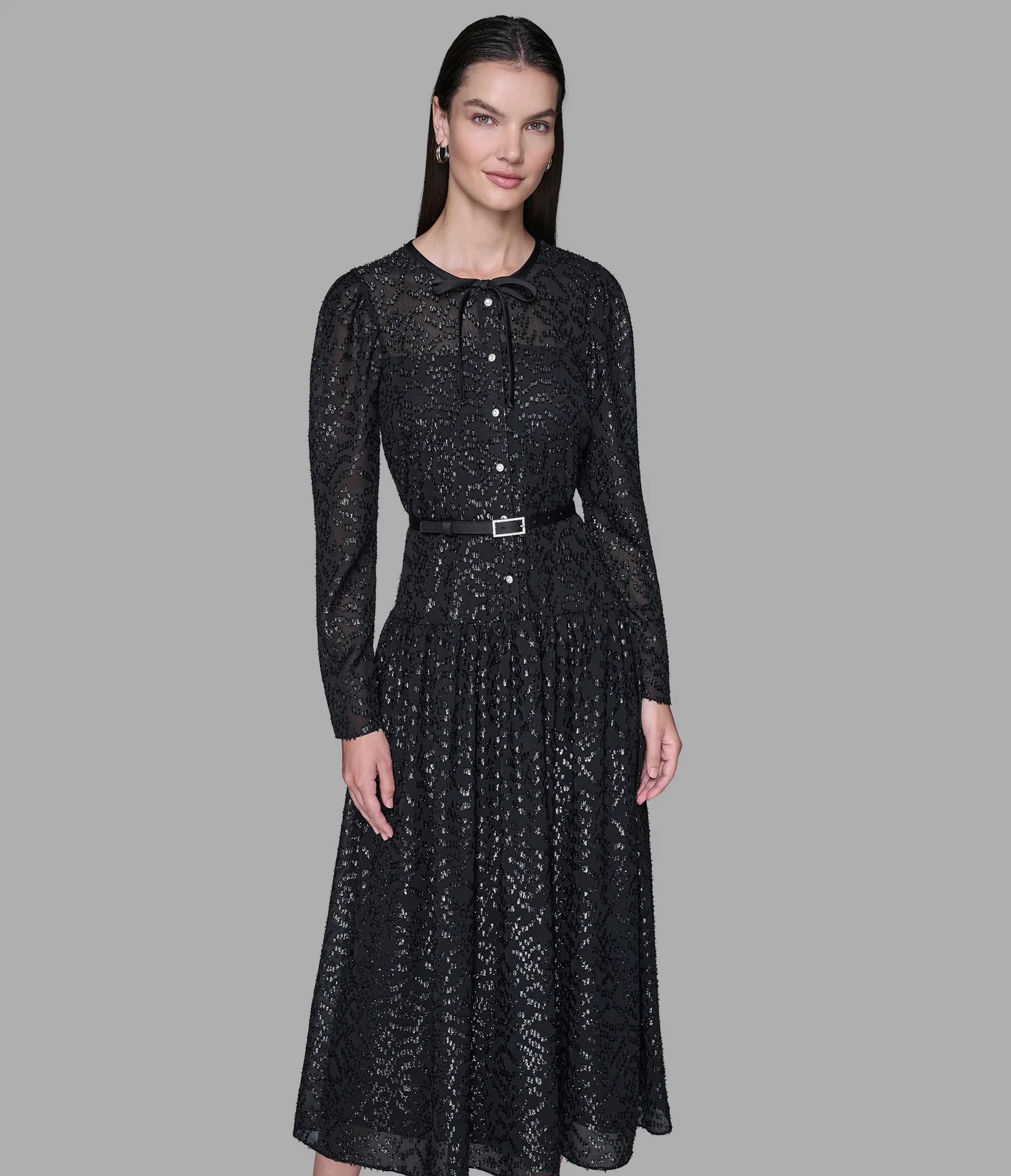 LUREX CHIFFON MIDI DRESS WITH RHINESTONE BELT - Image 4